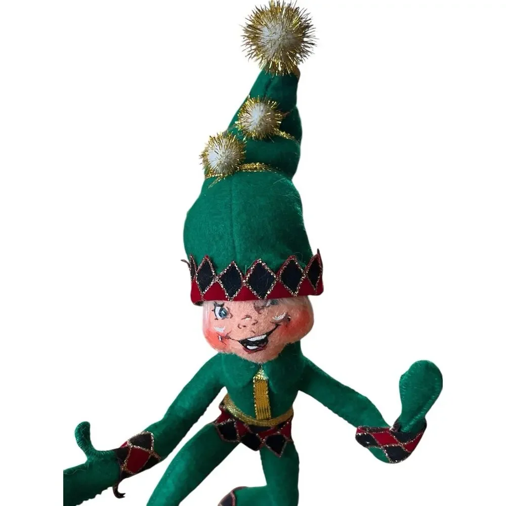Lot Of 3 Annalee Christmas Elf Elves Sparkly 9 IN White Green Red 2007
